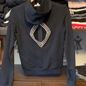 Open back rhinestone hoodie zip up